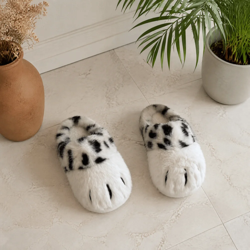 Cozy Kitty Leopard Print Cat Paw Slippers Soft Cute Plush Cat Claw Slippers Creative Animal Winter Fluffy Slides Bedroom view 2