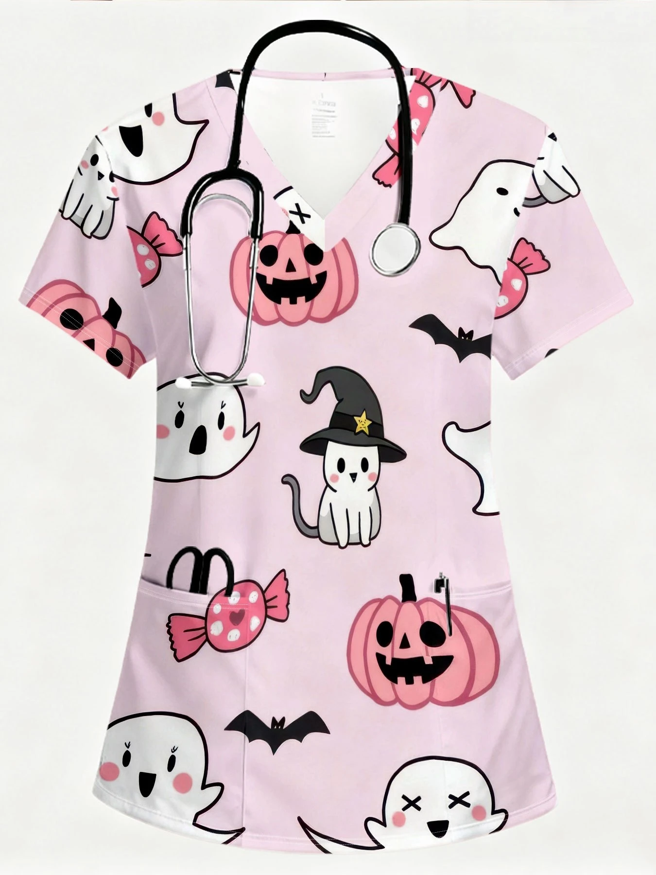 uniformes-medicos-da-serie-halloween-2026-para-mulheres-blusas-elegantes-com-decote-em-v-e-bolsos-uniforme-de-saude-feminino-rosa-fofo-de-manga-curta-para-halloween