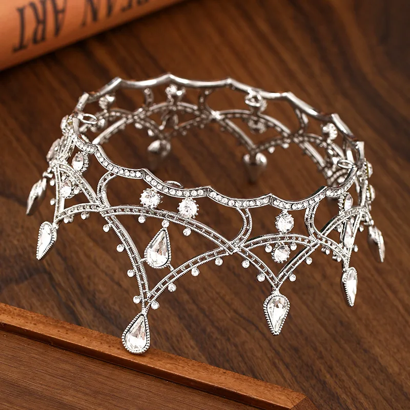 Baroque Crystal Round Crown Tiara Party Rhinestone Prom Diadem Crown For Women Bridal Wedding Hair Accessories Jewelry Crown
