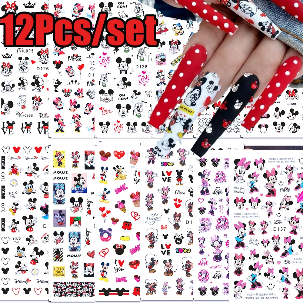 6/12 pièces 3D dessin animé Mickey & Minnie autocollant pour ongles Expressions multiples Kawaii Mickey Mouse autocollant pour ongles auto-adhésif Mickey curseur