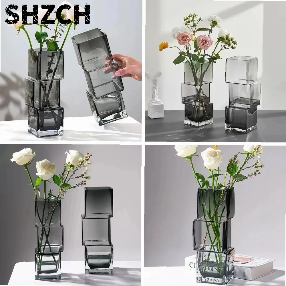 27cm 30cm Irregular Vase Glass Transparent Advanced Water Sensitive Flowers Arrangement Living Room Table Decoration Ornaments