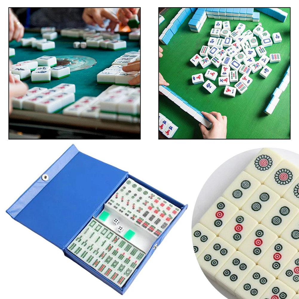 15mm Chinese Traditional Mahjong Games with Dices&Carrying Case Mini Mahjong Set for Travel Family Leisure Time Table Games