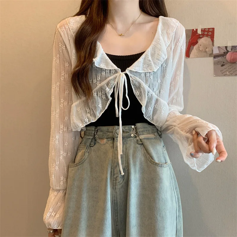 Sweet Temperament Spliced Sunscreen Jacket for Women's Summer Thin Cardigan Design Sense Short Jacket