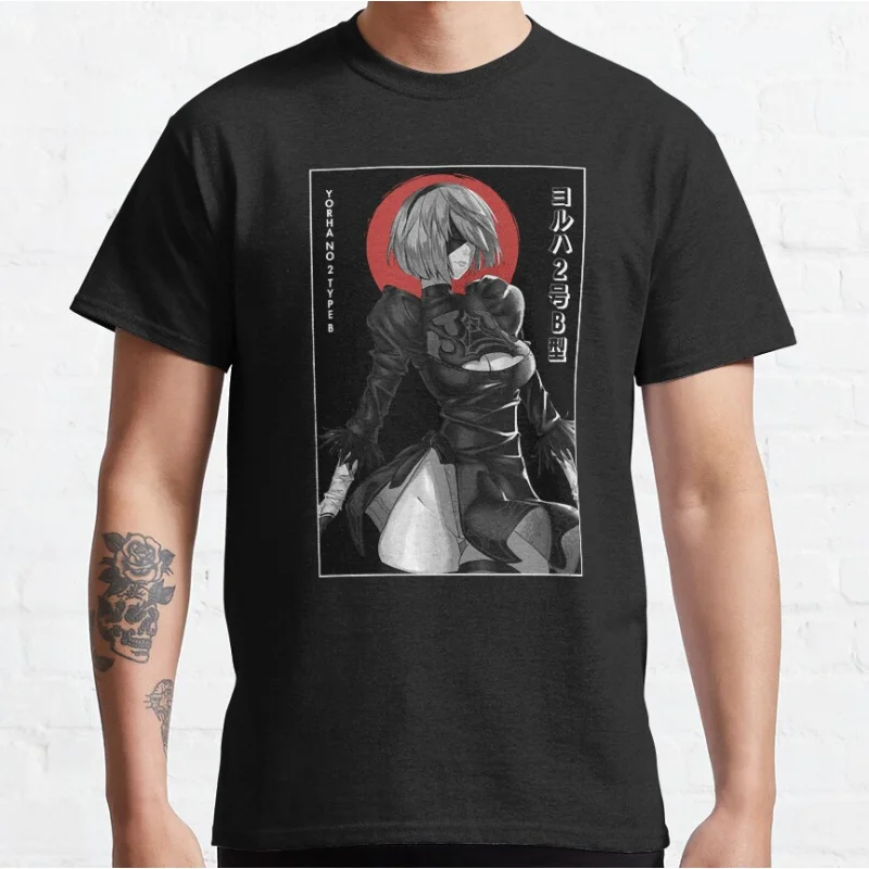 

80s vintage 2B Nier Automata Simple Anime video game gift T shirt for man Large size Tops 100% cotton S-6XL print clothes