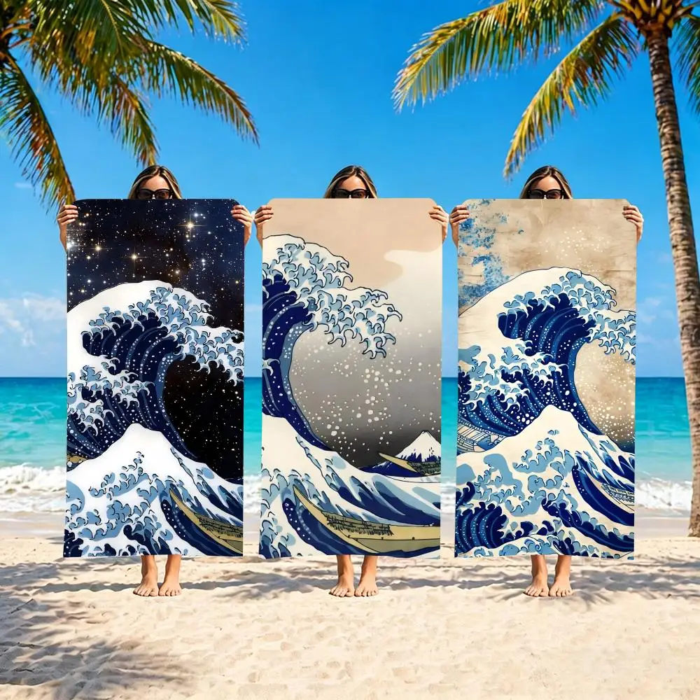 T-The Great Wave off Kanagawa Towel Microfiber beach towel, quick-dry, sand-free, ultra-fine fiber, super soft.