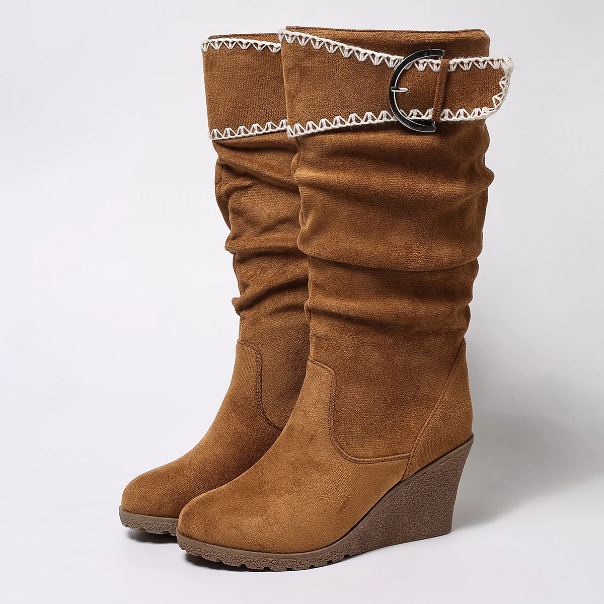 حذاء نسائي أنيق ومريح بإبزيم، دانتيل بيج، عريض عالي الجودة #3