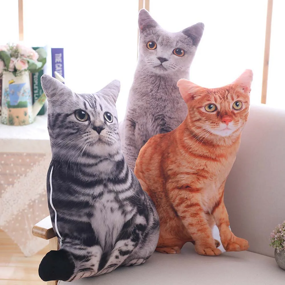 3D Cat Figures Throw Pillow for Kids, Simulação Suave, Cat Shape Cushion, Decoração do Sofá, Brinquedos de pelúcia dos desenhos animados, Amigos Presentes