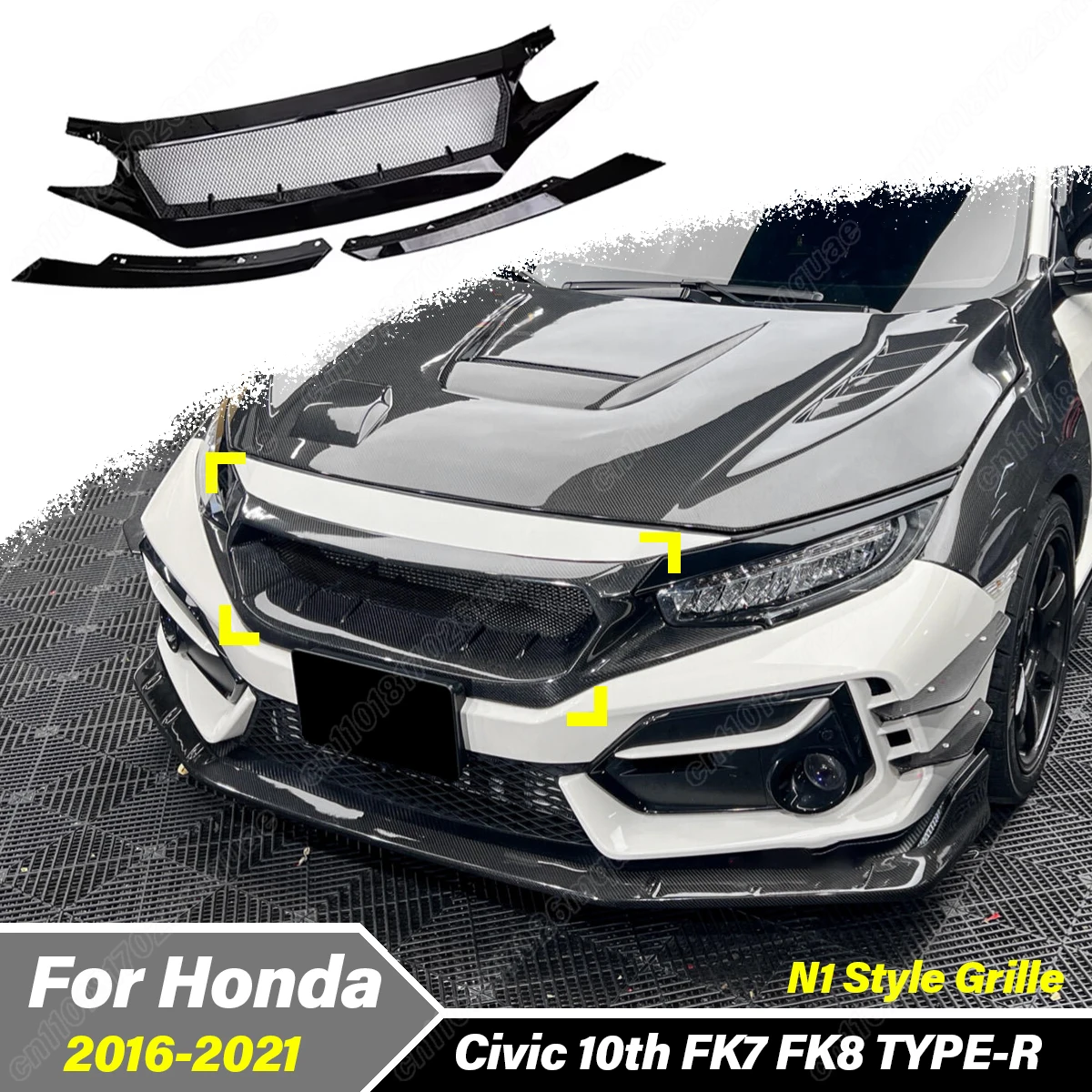 

For Honda Civic 10th FK7 FK8 TYPE-R N1 2016 2017 2018 2019 2020 2021 Car Front Air Intake Grille Radiator Cover Decoration Kit