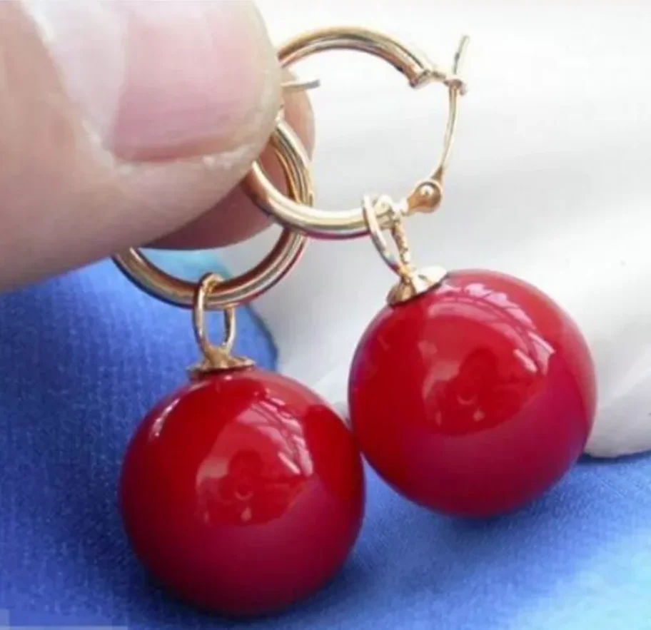 New Jewelry Earring 8/10/12/14MM  Coral Red South Sea Shell Pearl Earring