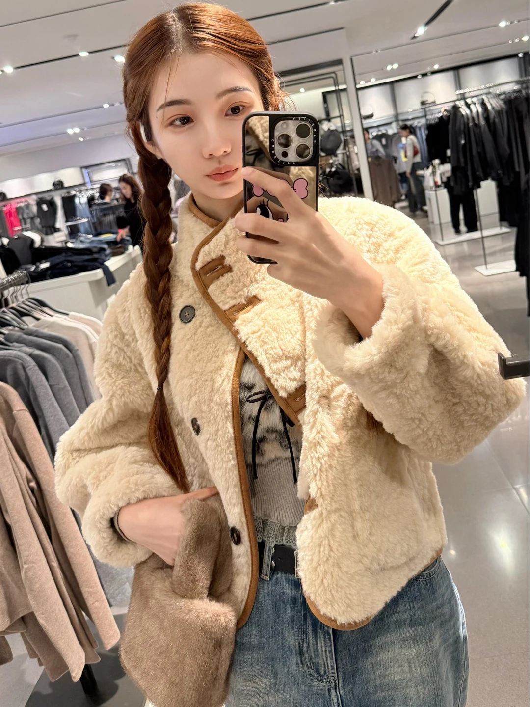 Thiened-ropa de doble cara para mujer, Jaet de piel de cordero, abrigo informal holgado y cálido de invierno, Mili Beige, terciopelo de cordero esponjoso