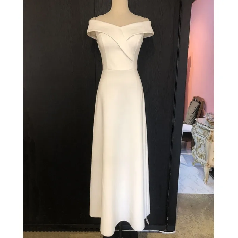 Boat Neck Wedding Dresses For Women Elegant Long A Line Sleeveless Bridal Dress New Simple Formal Evening Dress Customized