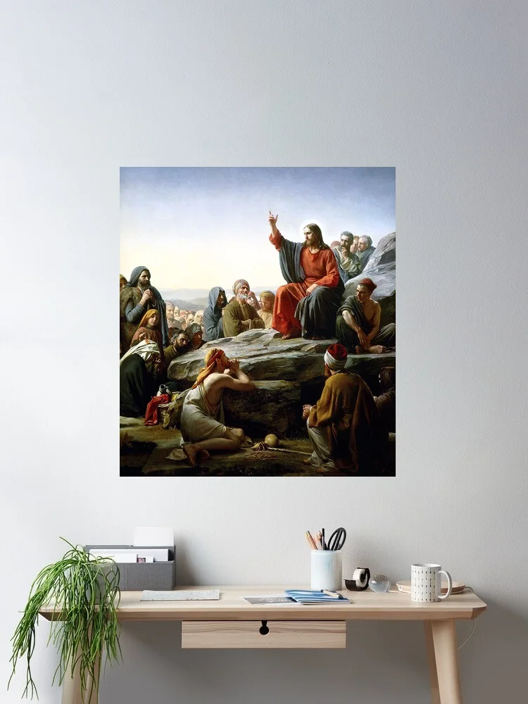 Carl Bloch The Sermon on the Mount Jesus Christ Painting, Art Print Canvas Poster, Living Room Decor, Home Wall Picture