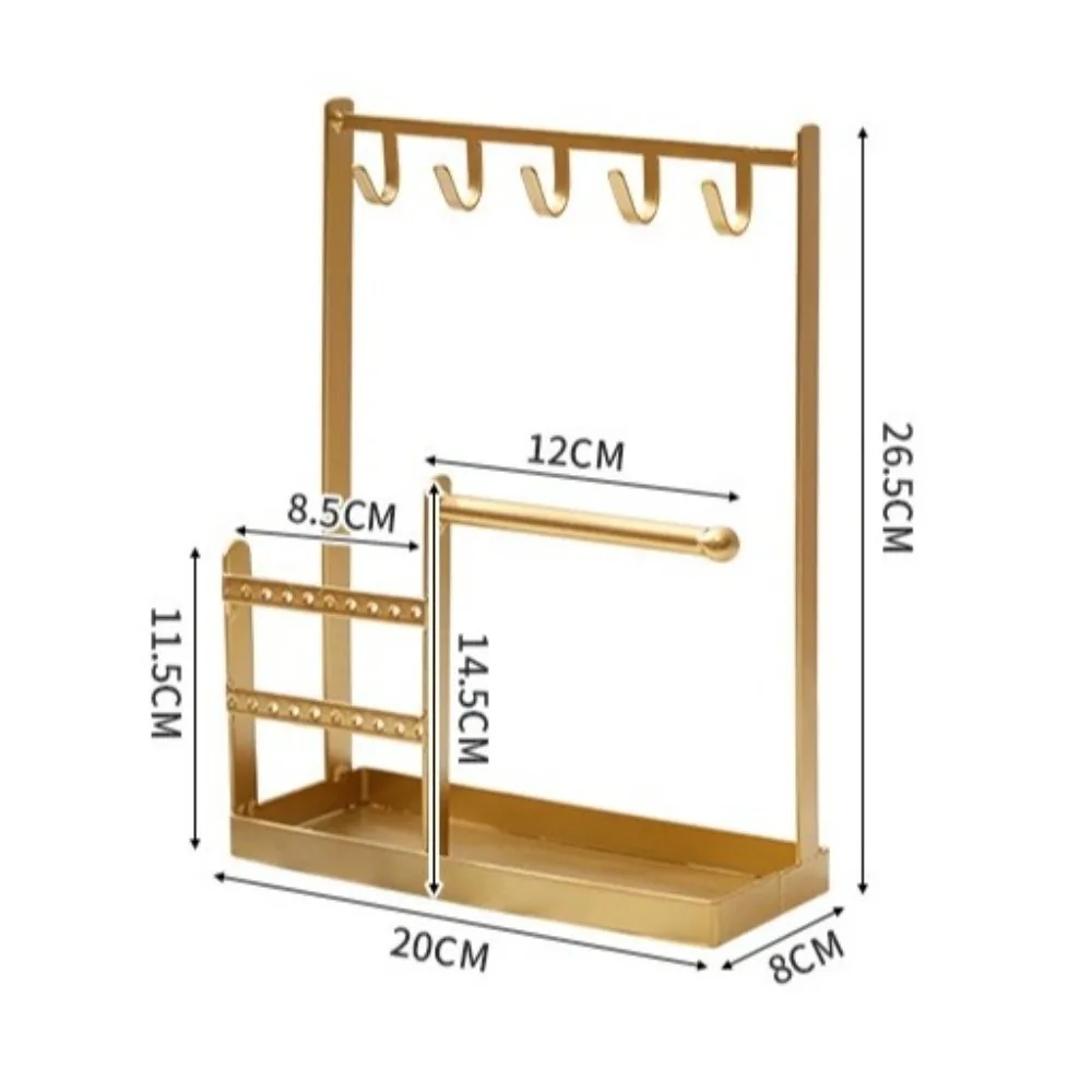 Metal Jewelry Display Rack Hanging Hook with Tray Dish Necklace Storage Rack Desktop Organizer Multifunctional Ear Stud Holder