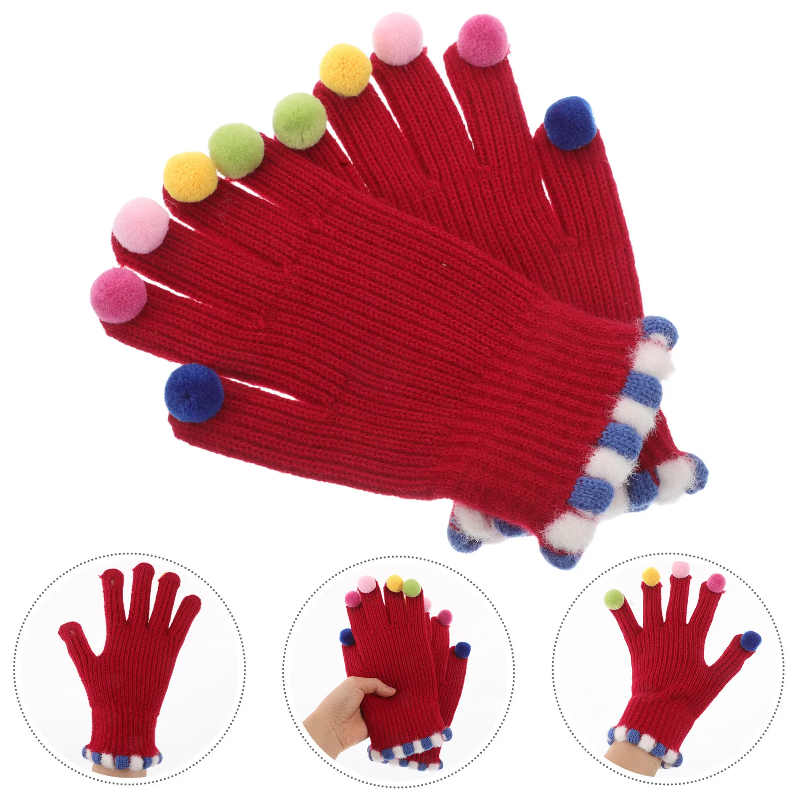 

1 Pom Pom Gloves Women Cute Touchscreen Warm Full Finger Thermal Hand Gloves For Cycling Running Hiking Outdoor Winter