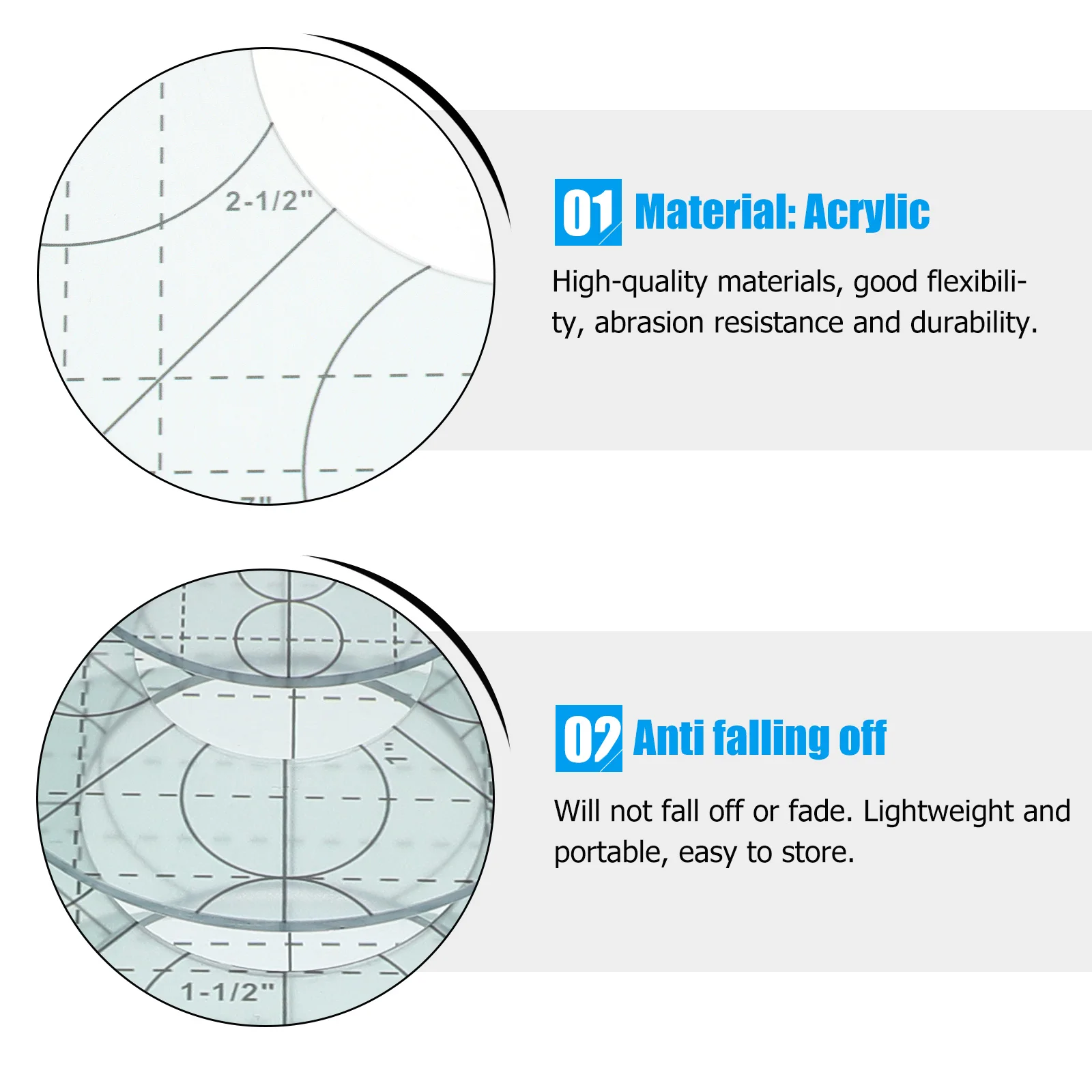 

5Pcs Circle Shape Ruler High Quality Materials Abrasion Resistance Durability Easy to Store Sewing Quilting DIY Craft Projects