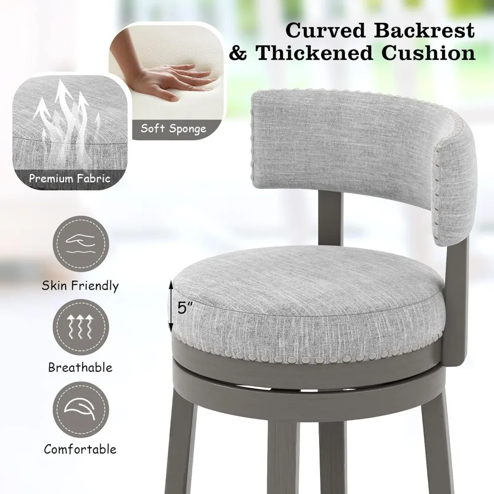 Café Chairs with Upholstered Back & Seat, Solid Rubber Wood Legs & Footrest, Farmhouse Counter Height for Home, Café Chairs