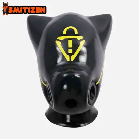 Smitizen Silicone Full-Face Short Ears Drone Hood Gas Mask with Warning Triangle Error Pattern for Halloween Cosplay