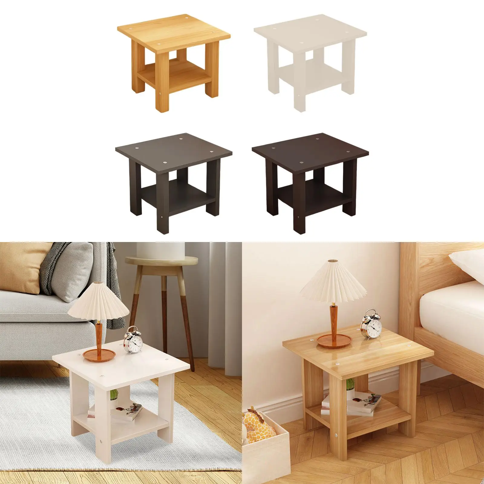 Mesa lateral de madeira com camadas duplas, moderna, multiuso para espaços estreitos, 11,8x11,8x12,2 polegadas, mesa para laptop