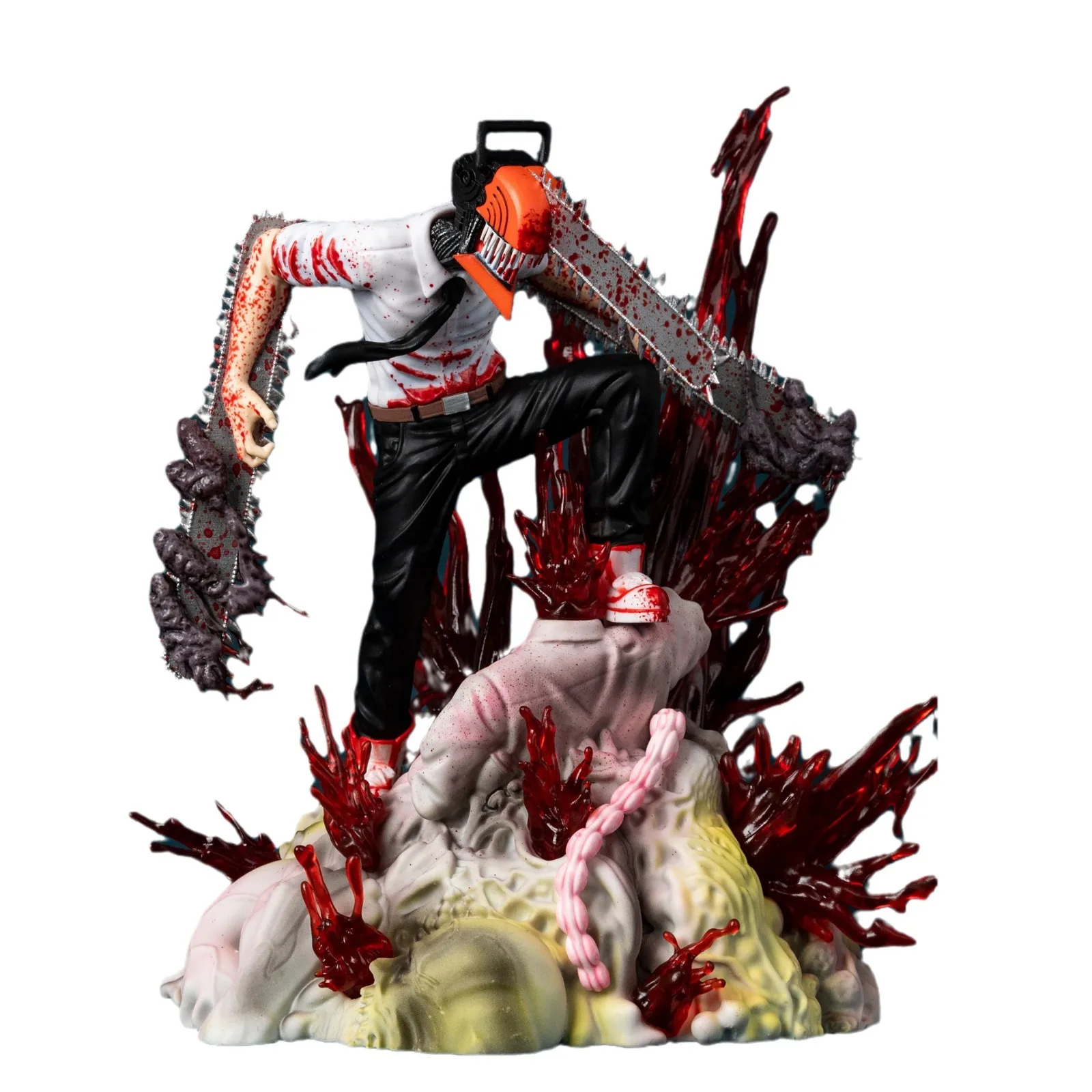 29cm Chainsaw Man Denji Pochita Battle Scene Anime Figure Model Statue Boys Collection Desktop Decoration Ornament Toys Gifts