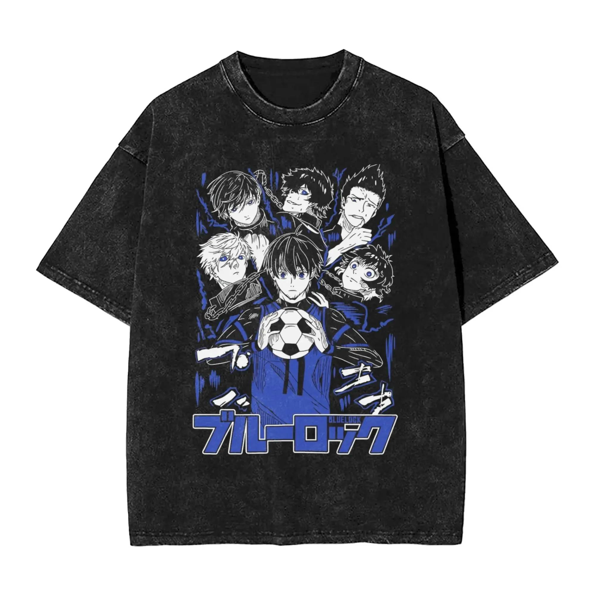 Sportanimatie Blue Lock Shidou Ryusei Art Grafische print T-shirts Vintage gewassen shirt met korte mouwen Heren Dames Streetwear T-shirts