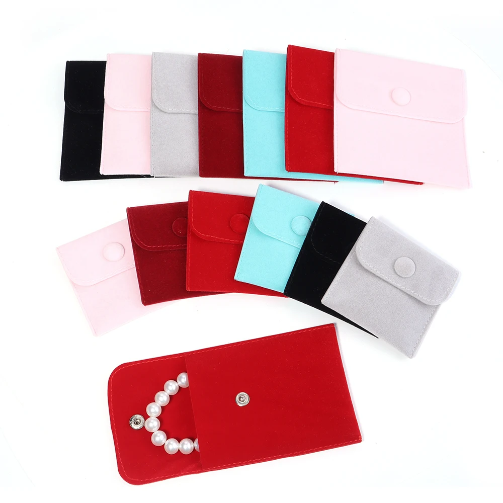 Velvet Jewelry Packaging Bag Soft Snap Button Pouch Gifts Packing Bags Rings Earrings Bracelet Necklace Storage Wedding Presents
