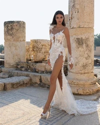 Sexy Mermaid Wedding Dress Organza With Embroidery 3dflower Ballgown Oneck Sleeveless Bride Backless Customized Vestido De Novia