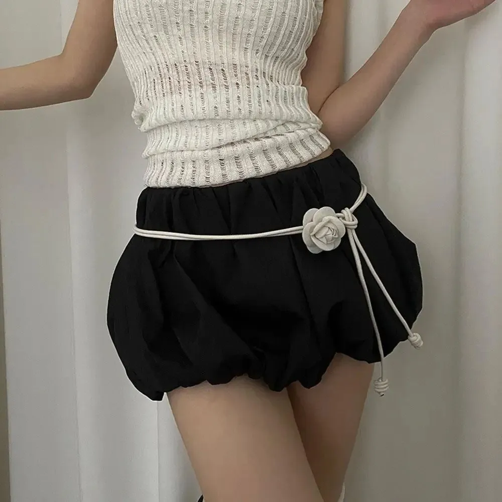 Fashion Leather Rope Waist Belt Camellia Flower Adjustable Waist Chain Sweet Knot Waistband