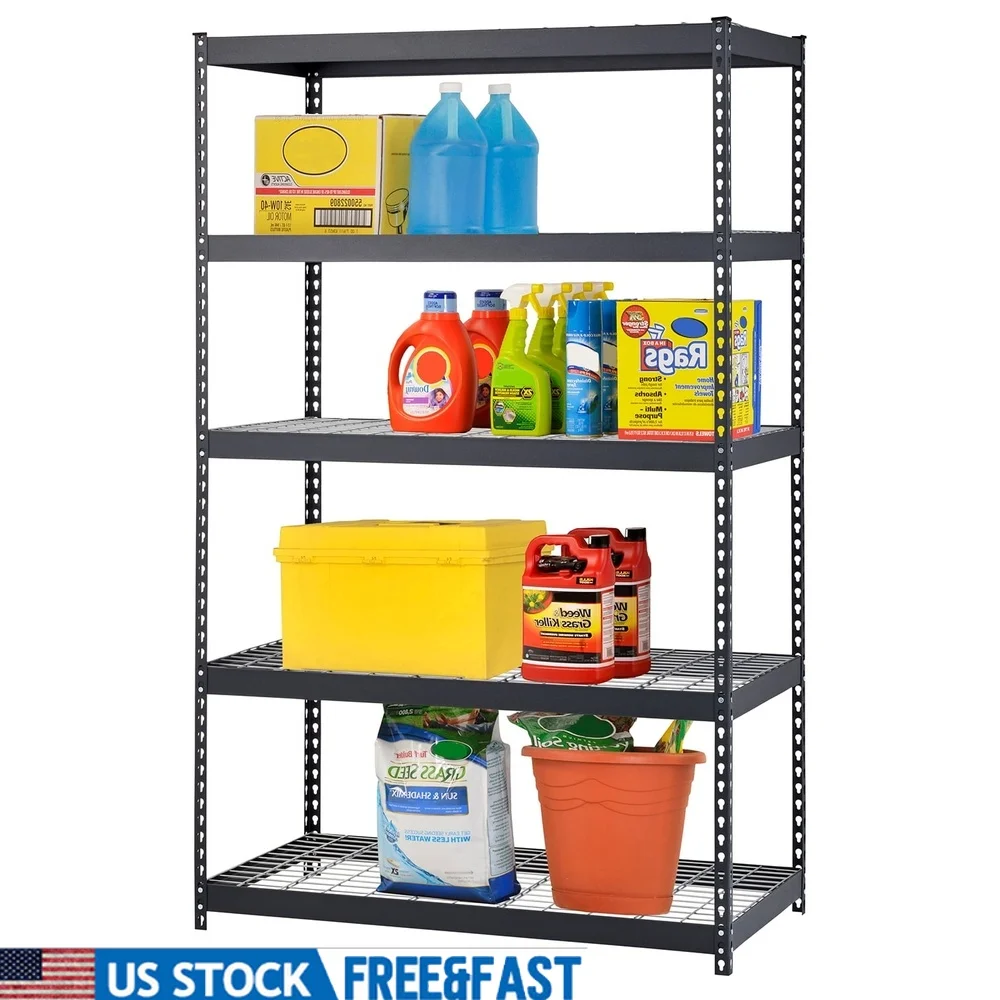 

Heavy Duty Adjustable 5-Shelf Steel Shelving Unit Freestanding Storage Rack 1000 lbs per Shelf Industrial Strength Black Metal