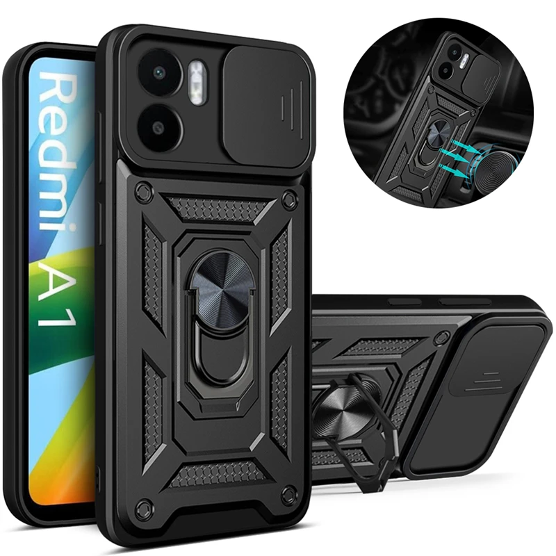 For Xiaomi Redmi A1 Case Shockproof Armor Phone Case For Xiaomi Redmi A1+ A1 Plus 4G Stand Holder Magnetic Car Ring Back Cover