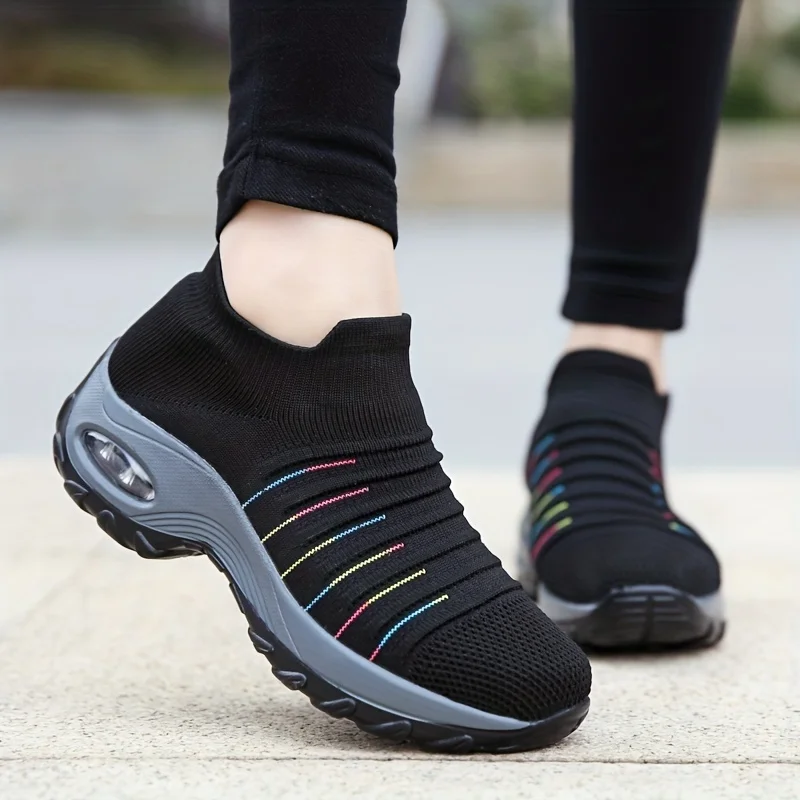 

Walking Shoes Sock Casual Ladies Fashion Air Cushion Platform Black Sneakers Women Sport Shoes Slip On Comfortable Shoe