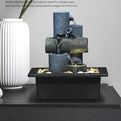 Desktop Decorative Mini Fountain with LED Warm Light Resin Indoor Craft Decoration with Water Pump Ornament Craft Gift