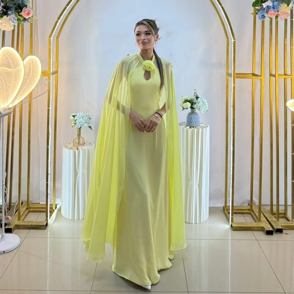 

Customized Modern Style Fashion Chiffon Handmade Flower A-line High Collar Long Dresses Bespoke Occasion Dresses High Quality