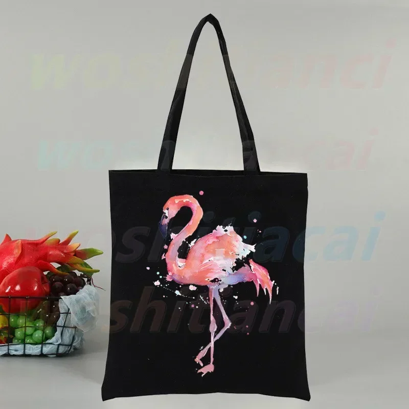 Flamingo Large Reusable Shopping Bag Women Canvas Tote Bags Printing Eco Bag Cartoon Shopper Shoulder Bags