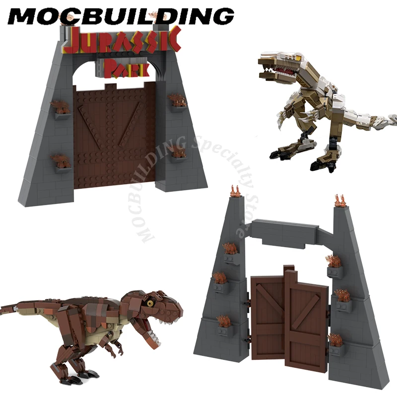 

Jurassic Gate Entrance Model Baryonyx Dinosaur MOC Building Blocks Brick Toys Display Construction Gift Christmas