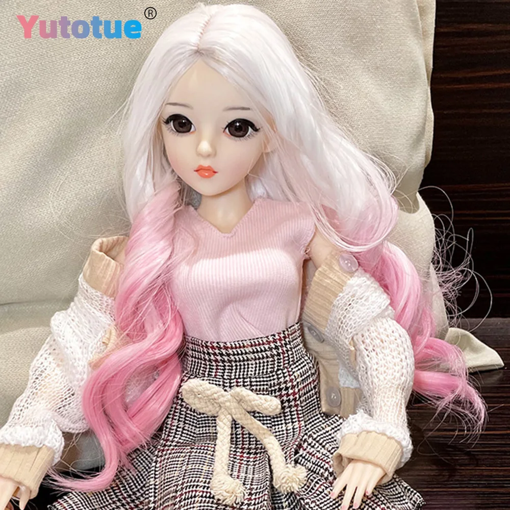 YUTOTUE Bambola da ragazza da 24 pollici di altezza con set completo di vestiti rimovibili Abiti Parrucche ricci di colore sfumato Regalo giocattolo per bambini