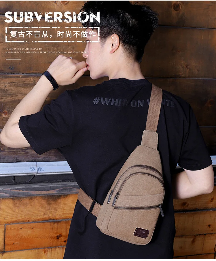 

Men's chest bag canvas wear-resistant shoulder bag chest small backpack large capacity leisure waist bag