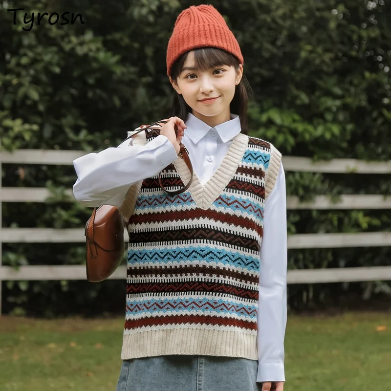 

Sweater Vests Women Design Preppy Style Retro Leisure Loose Ulzzang Spring Fashion All-match Ins Cozy V-neck Students Creativity