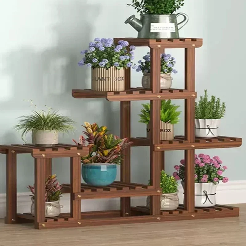 Multi Tier Solid Pine Plant Stand Indoor Outdoor Flower Pot Rack Succulent Display Shelf Home Garden Organizer