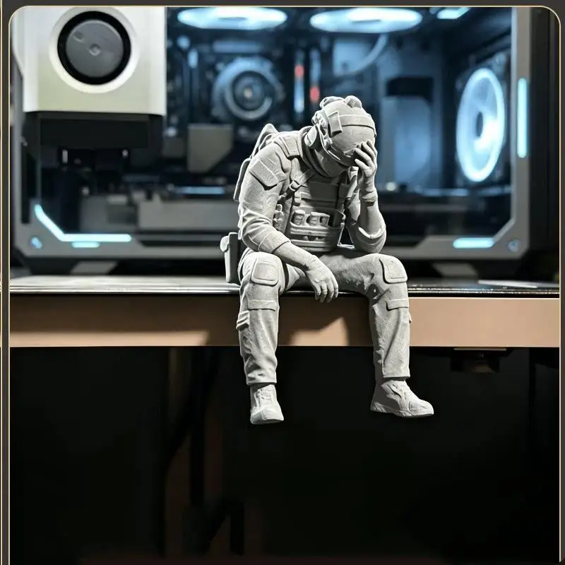 Military Style Sitting Figurine 3D Printed Miniature Tactical Gear Ornament for Desktop Office Home Decor