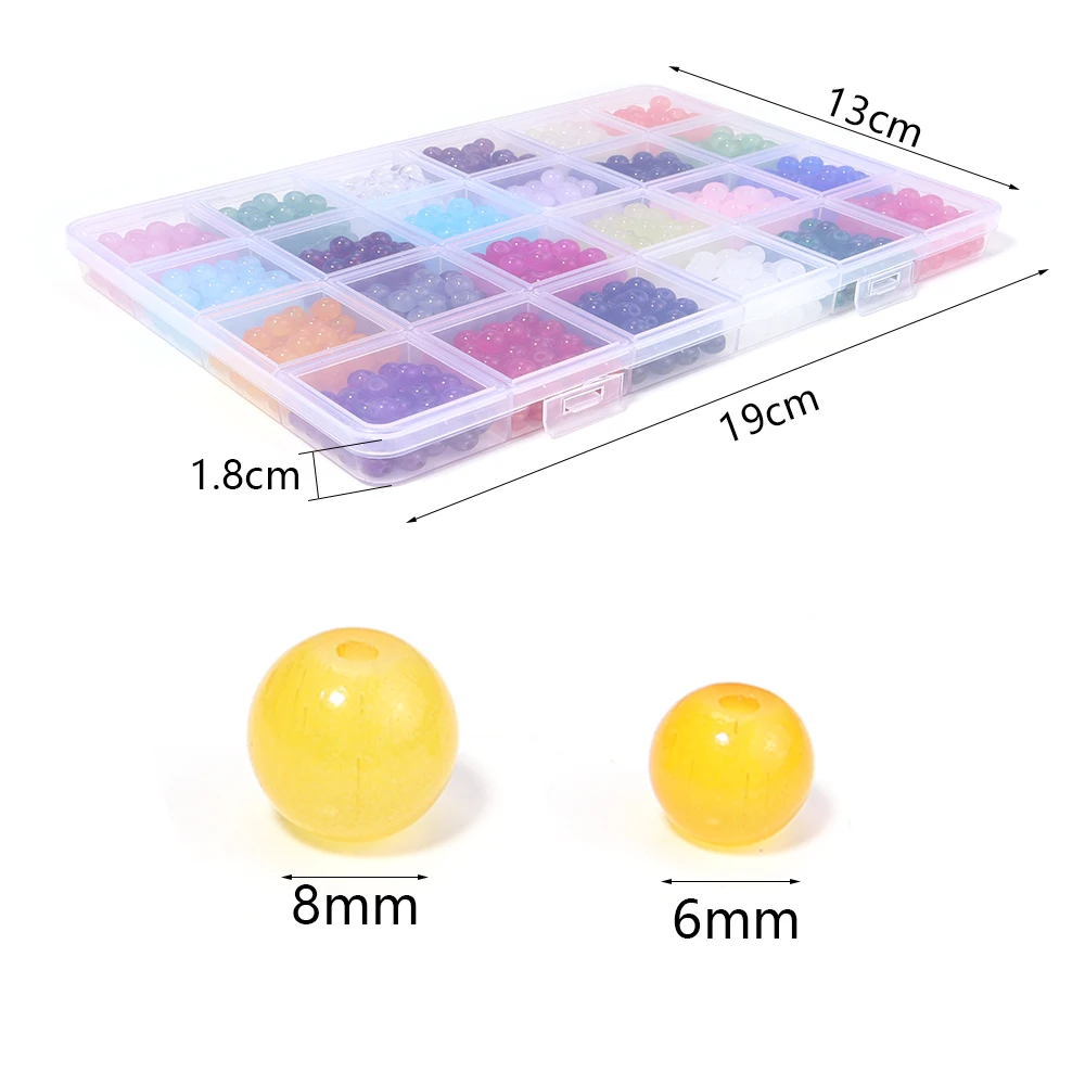 

600/1200pcs Round Glass Beads Kit 6/8mm Colorful Crystal Spacer Loose Kandi Bead Set for DIY Crafts Handmade Beaded Accessories