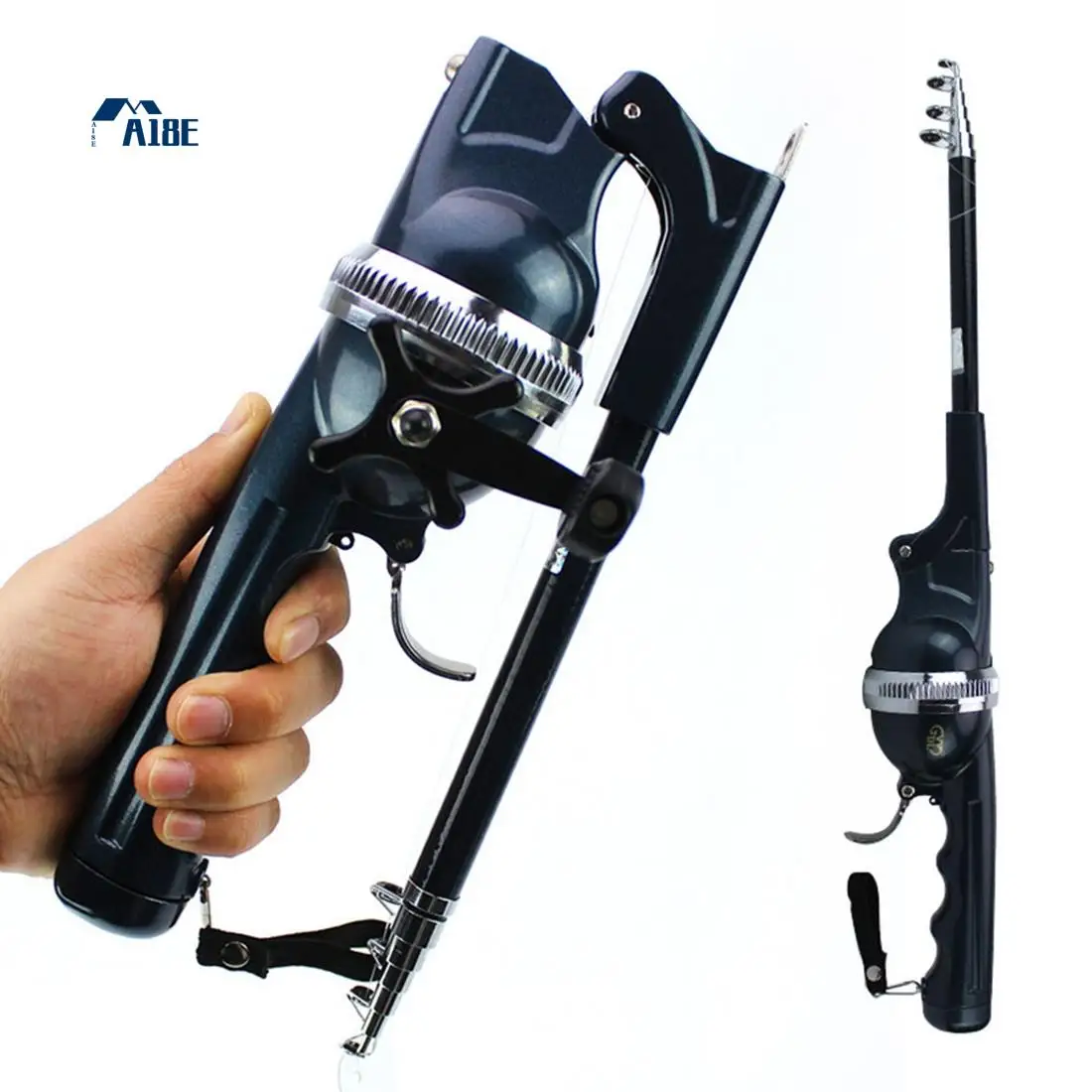 

A18E-1Set/Bag Portable Folding Fishing Rod Telescopic Stainless Steel Poles With Reel Line Travel Folding Mini Rod For Fish