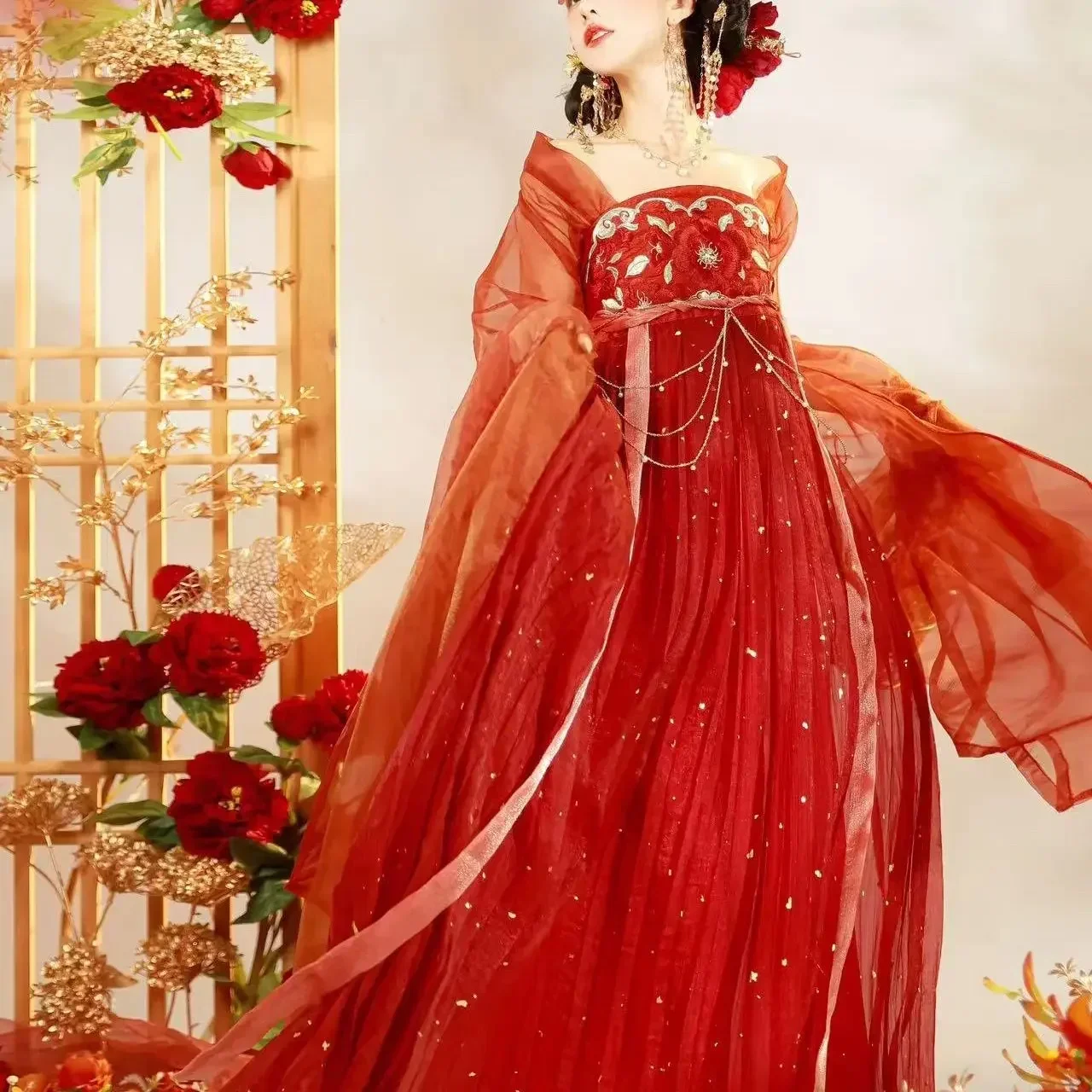 Nuovo vestito tradizionale cinese Tang Dynasty Big Sleeve Red Wedding Hanfu femminile fata gonna petto-lunghezza Han Element Summer Set
