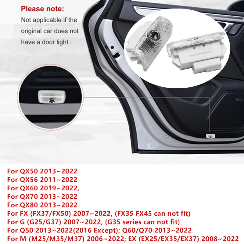 2PC LED Projector Shadow Light, Car Door Courtesy Lighting for Infiniti Q50 Q70 G35 G37 Q60 EX35 G25 M37 M56 EX37 QX50 FX35 FX50