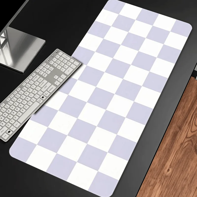 

Checkered Gaming Mouse Pad Light Purple White Non-Slip Rubber Base Stitched Edges Desk Mat for Keyboard Mouse Office Accessory