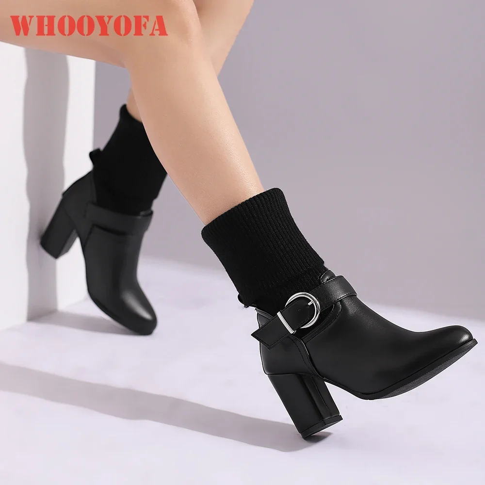 

Новые зимние удобные черные женские ботинки до середины икры для верховой езды на высоком каблуке, офисная женская обувь плюс маленький большой размер 33, 12, 45, 47 52