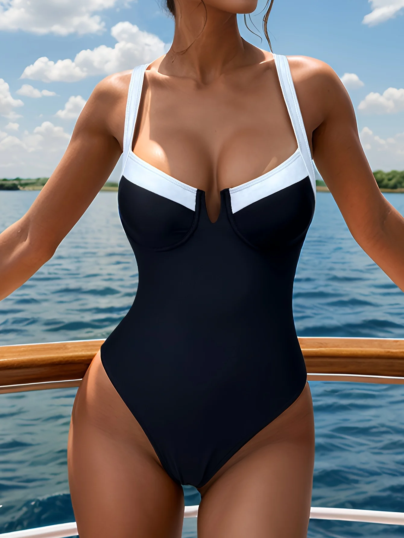 

Роскошный трио, цельный купальный костюм с v-образным вырезом для внешней торговли, женский регулируемый плечевой ремень, модный пляжный купальник