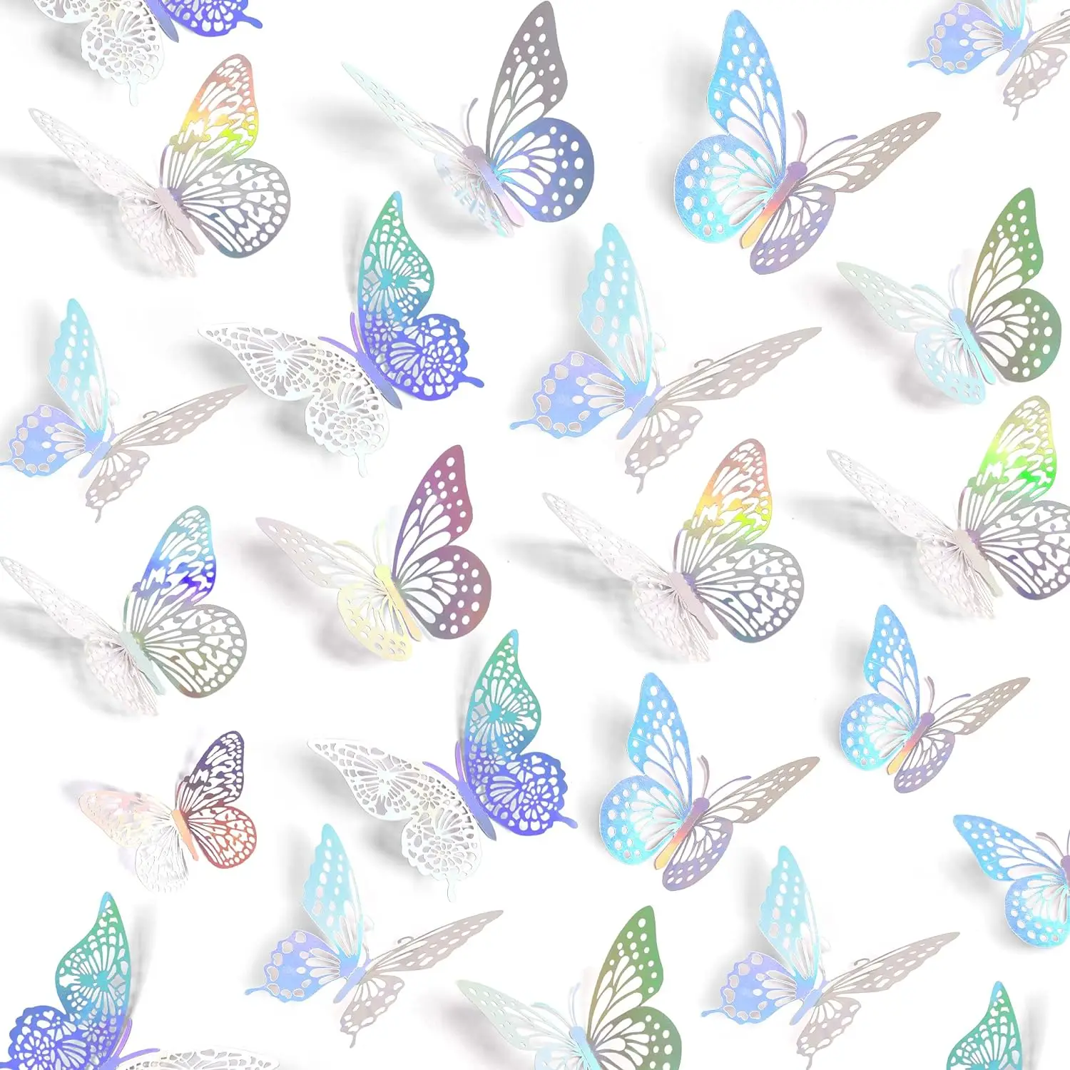 12 Stück 3D Schmetterling Wandaufkleber Laser Gold Silber Schmetterling Deko-Aufkleber DIY Heim Zimmer Geburtstag Hochzeit Babyparty Dekoration – Detail 5