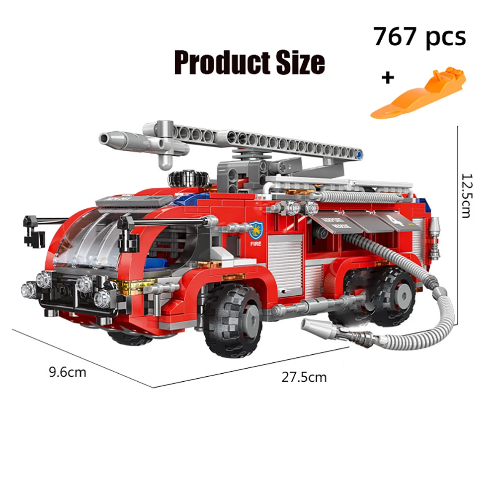 700+ Pcs Firetruck Ladder Building Blocks MOC With Water Tank Firemen Car Bricks City Police Technical Set Toys for Kids Gifts