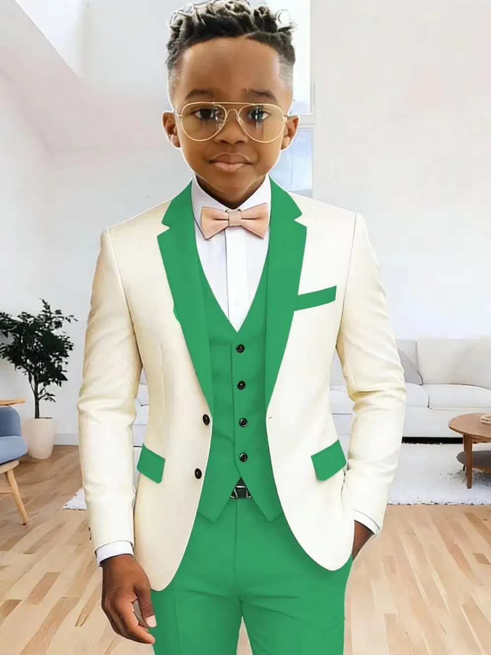 Kids Tuxedo Set 2-18Y Boy Fashionable Notch Lapel Blazer Vest Pants SetElegant Two Buttons 3-Piece Suit for Wedding Party Guest