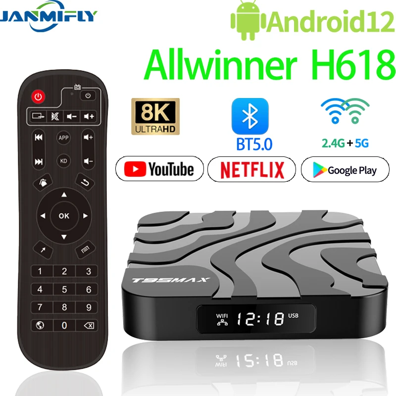 T95 MAX H618 Smart TV Box Android 12 2.4G 5G Dual Wifi Quadcore 1GB/2GB/4GB RAM 8GB16GB32GB64GB 8K HD Media Player Set Top Box